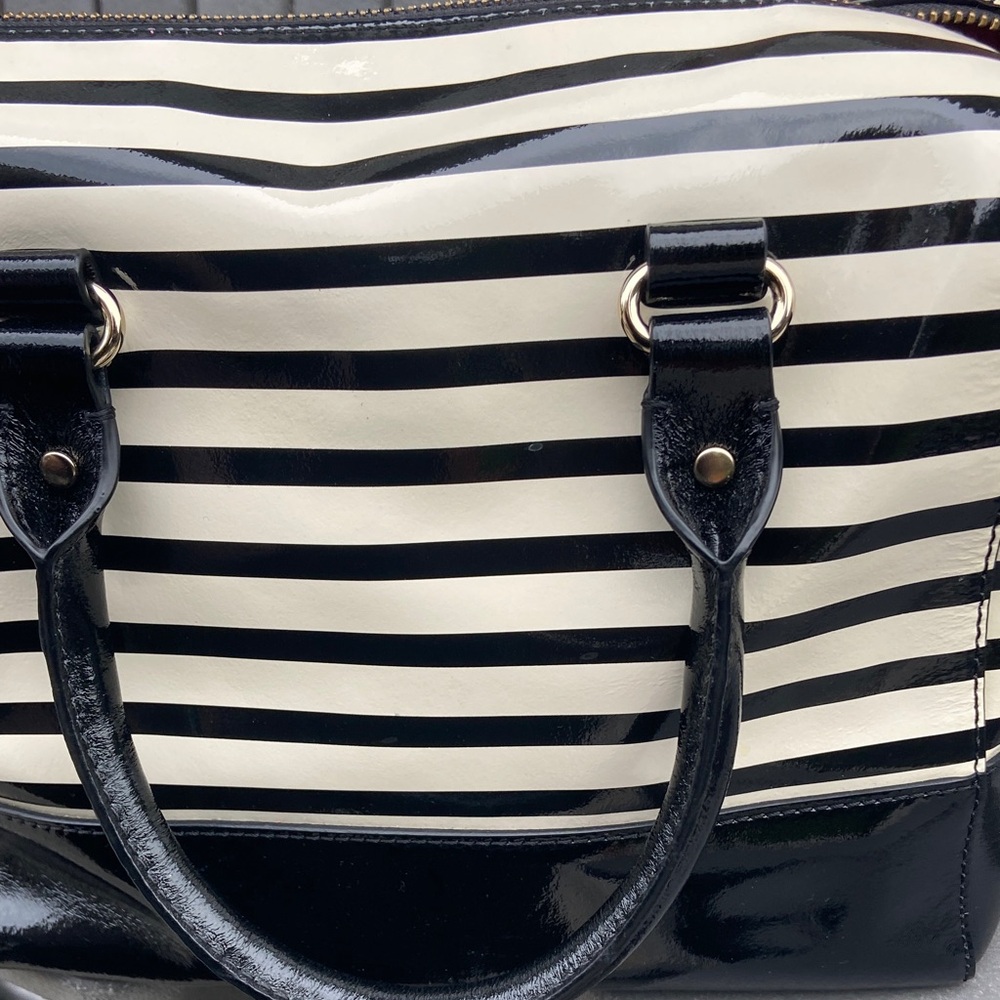 Kate Spade Black and Cream Striped Satchel - Picture 10 of 12